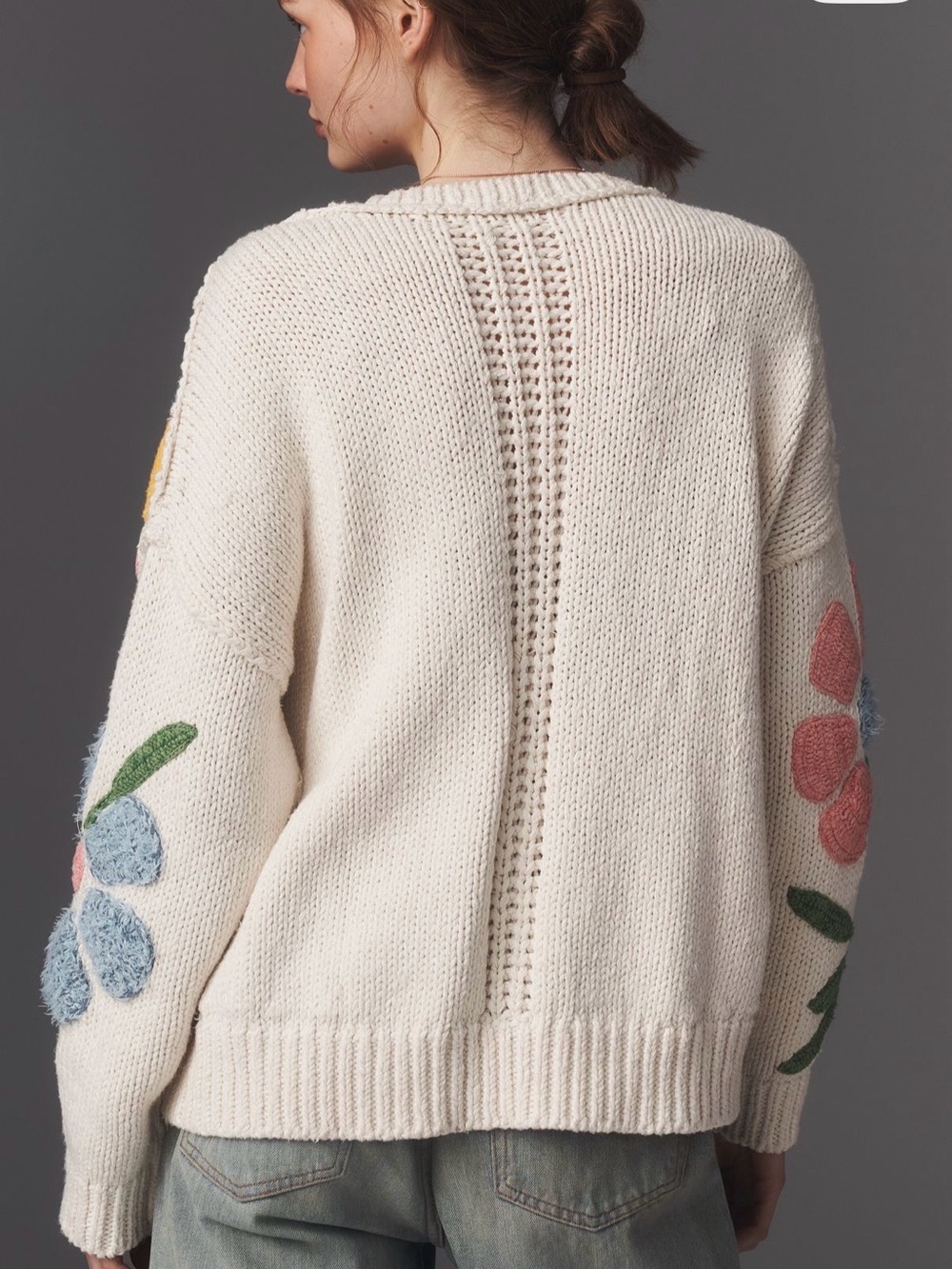 NWT Pilcro Textured Icon Cardigan Sweater / Cardigan - Embroidered Flowers - M - Picture 2 of 9
